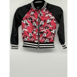 Disney Minnie Mouse Satin Bomber Jacket Size Youth 6/6x Black White & Red
